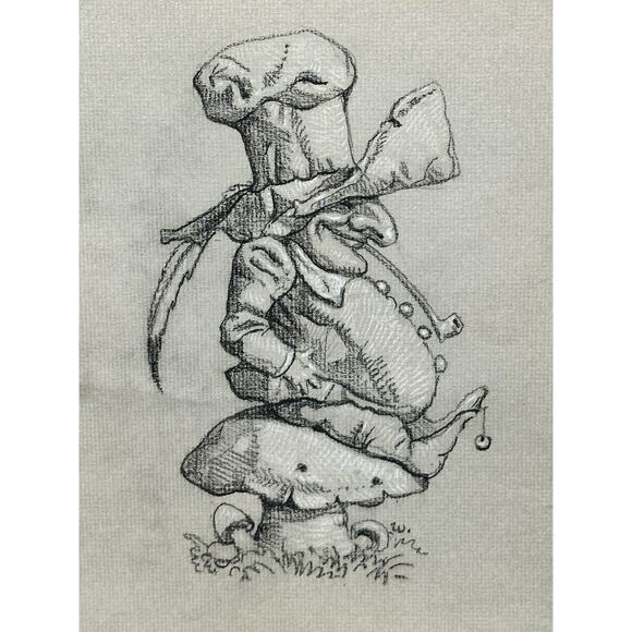 Graphite Pencil Art Gnome Mushroom Framed Woodland Fantasy Sketch 13.5” whimsy - Picture 2 of 7